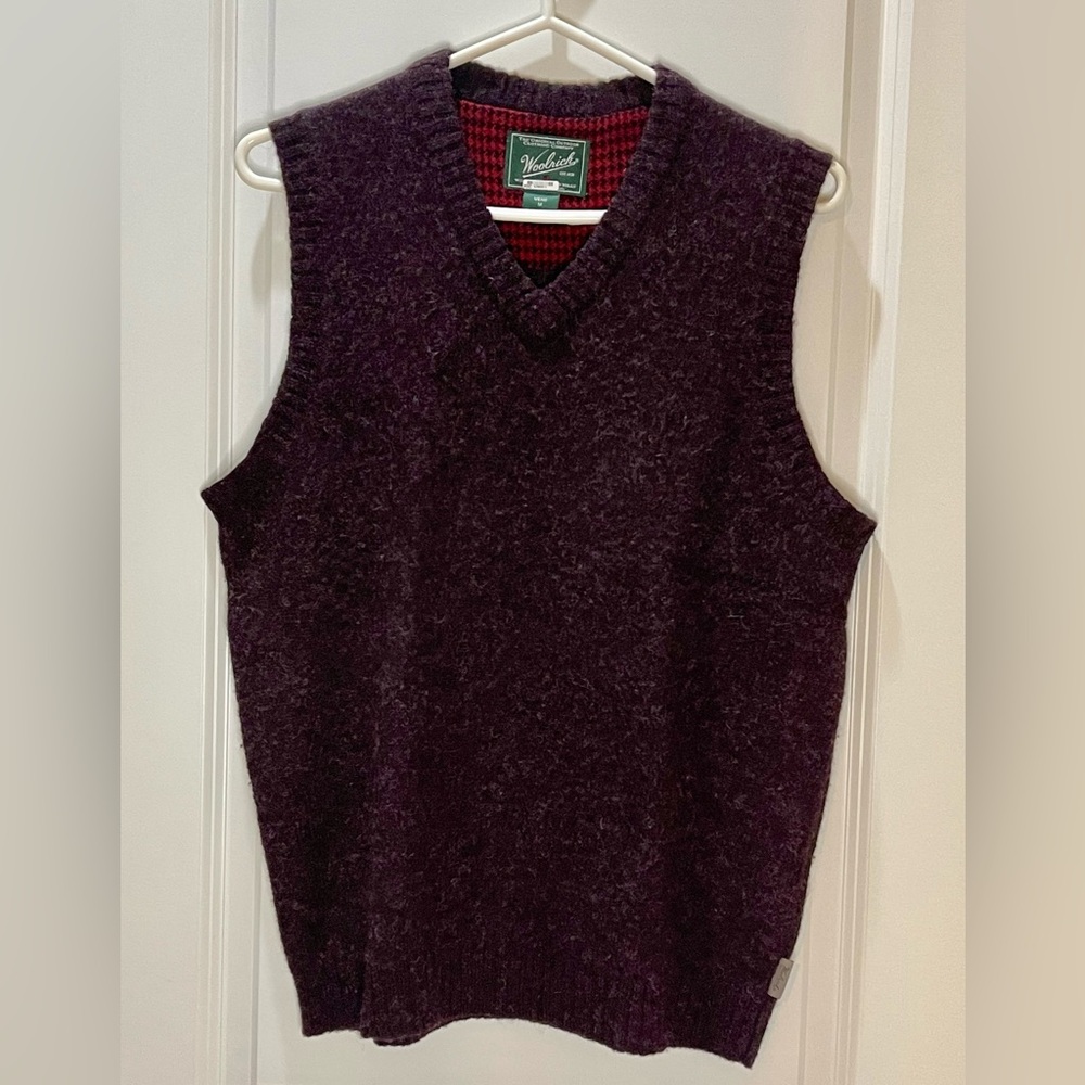 Woolrich V-Neck Wool Sweater Vest Pullover Dark Purple M
